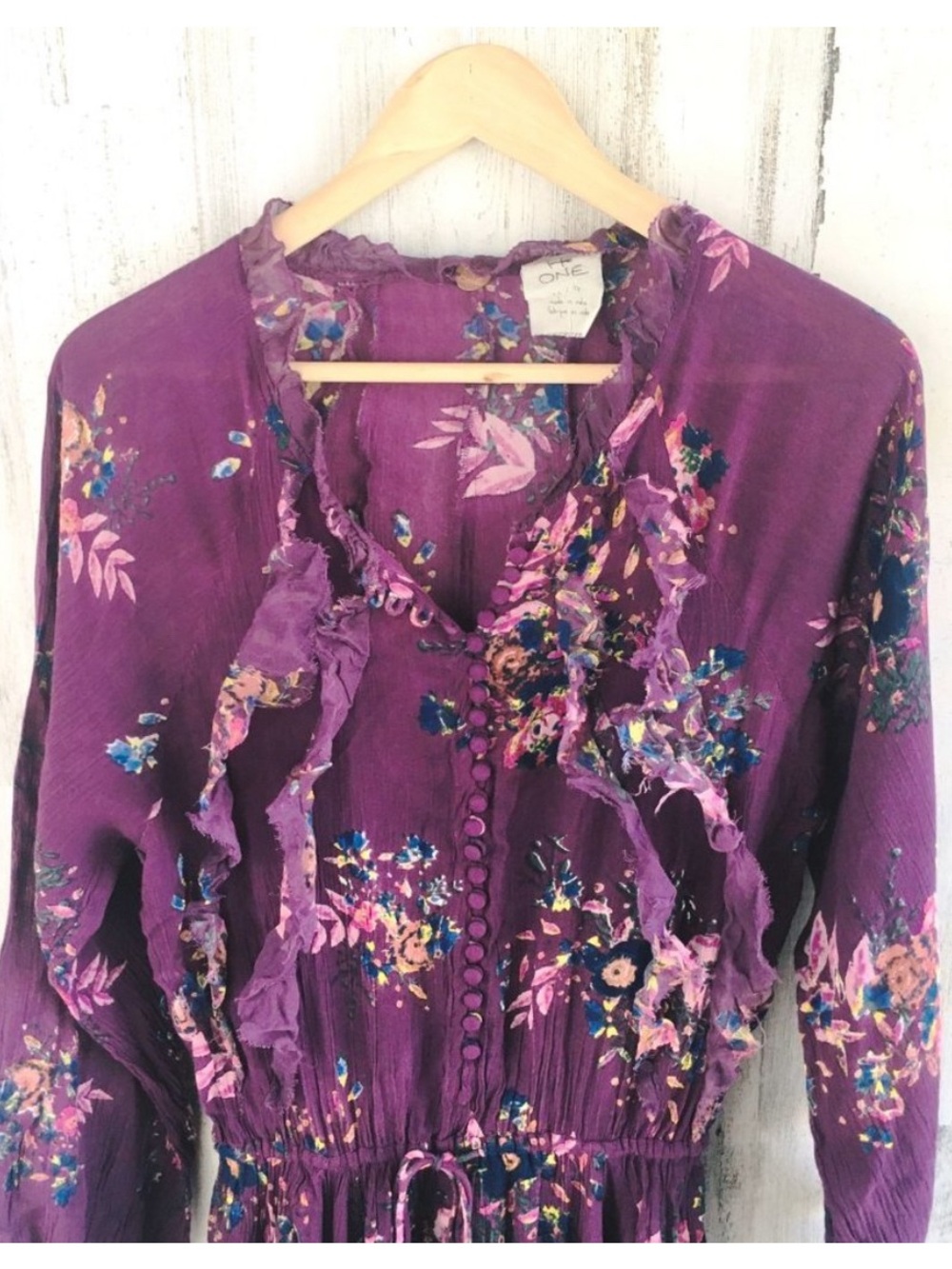 Free People FP ONE Purple Floral Gauze Wide Leg Jumpsuit Ruffled Purple XS
